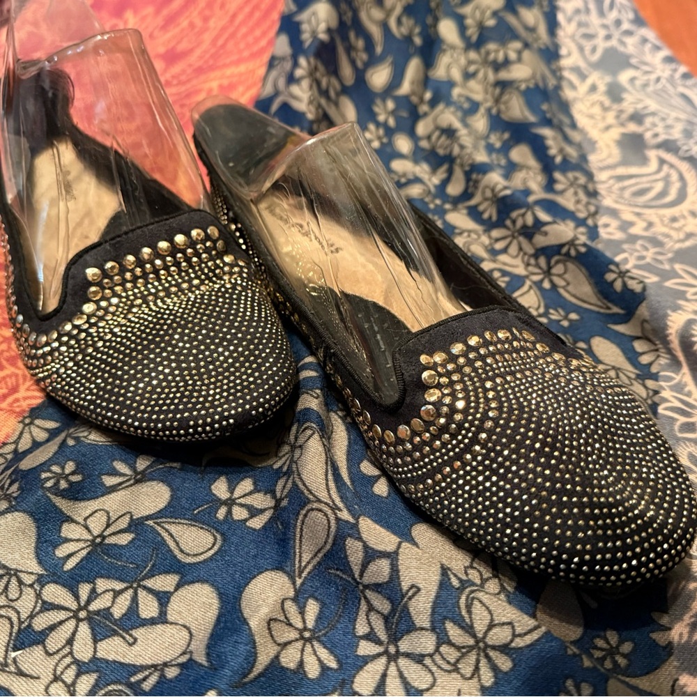 Hush Puppies Black and Gold Studded Flats